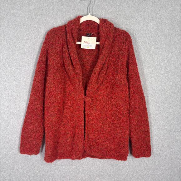 Tabask Shawl Cardigan Sweater Medium Alpaca Wool Nubby Fuzzy Artsy‎ Boiled Rust - Picture 1 of 9